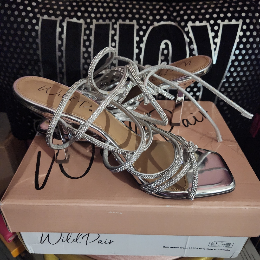 Wild Pair Metallic Silver Strappy Heels
